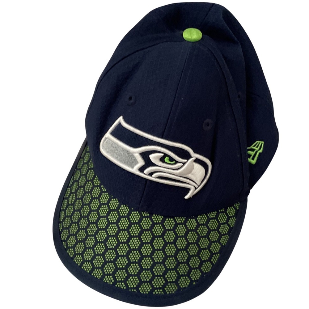 New Era 39THIRTY Seattle Seahawks Kids‎ Hat Navy Blue Green NFL Stretch Fit Cap